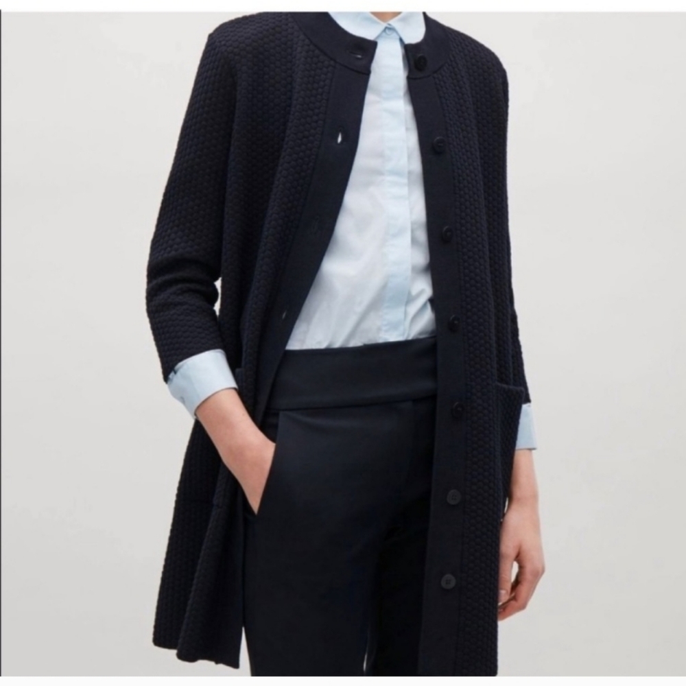 COS A-Line Textured Knit Cardigan Navy M - Picture 3 of 13